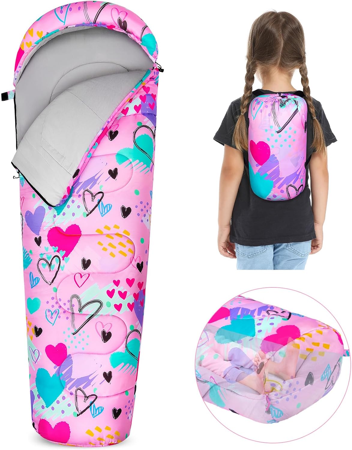 FIOBEE Kids Sleeping Bag for 3 Season Camping Essentials