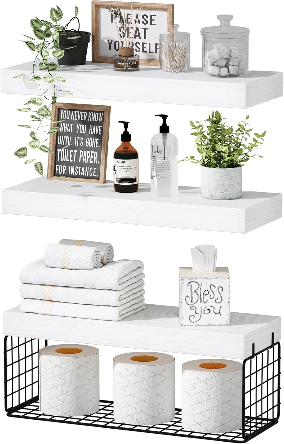 QEEIG Bathroom Shelves Over Toilet - Stylish Floating Storage