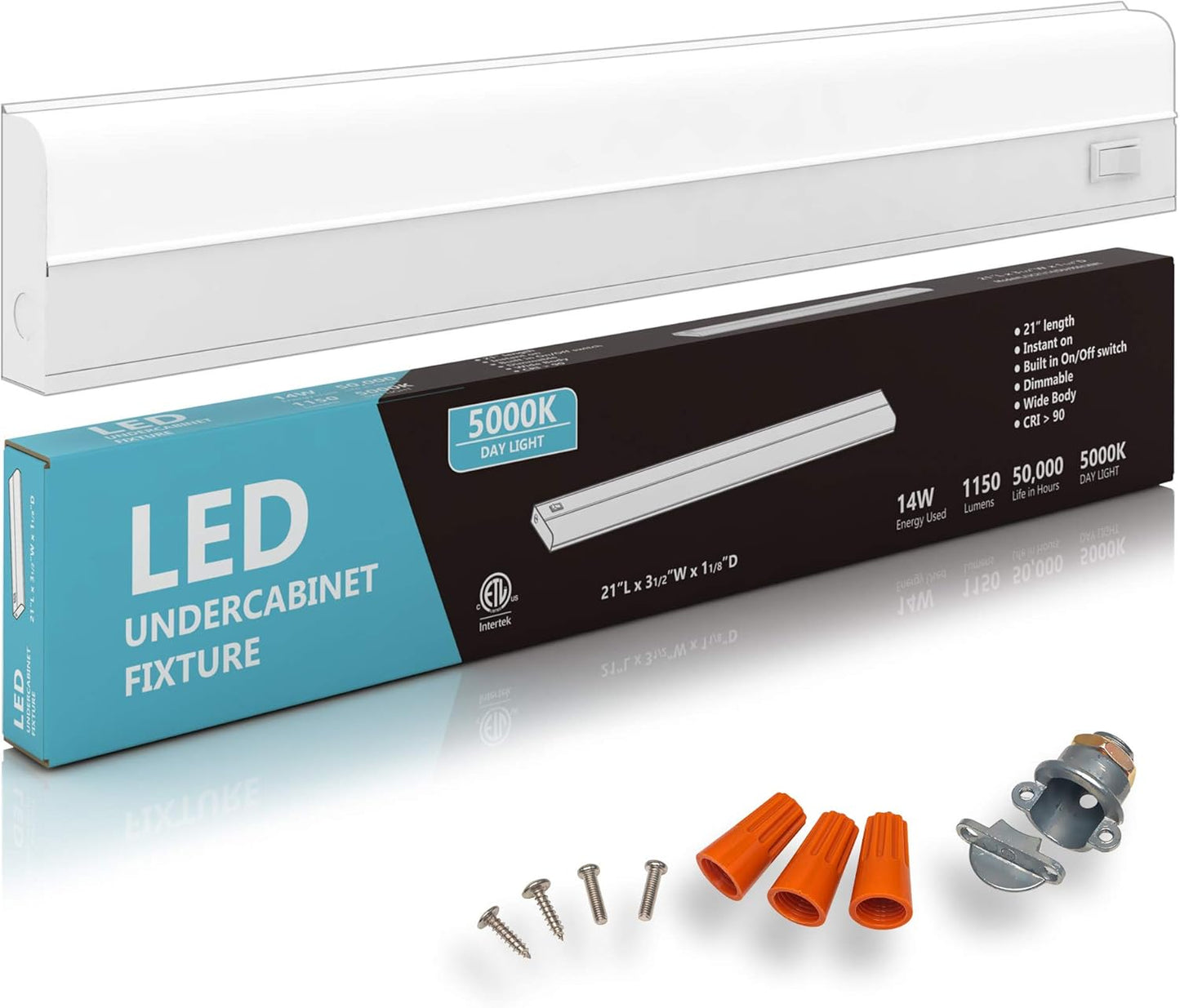 Hardwired LED Under Cabinet Task Lighting - 21in Dimmable 5000K