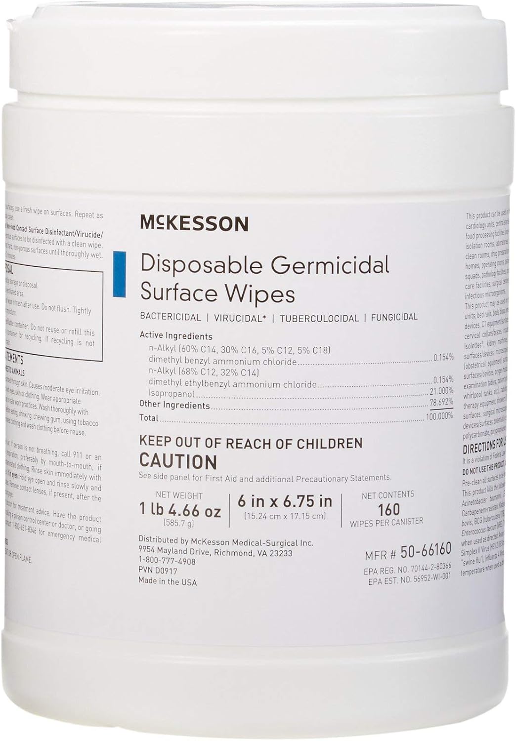 McKesson Germicidal Wipes for Effective Hospital Grade Cleaning