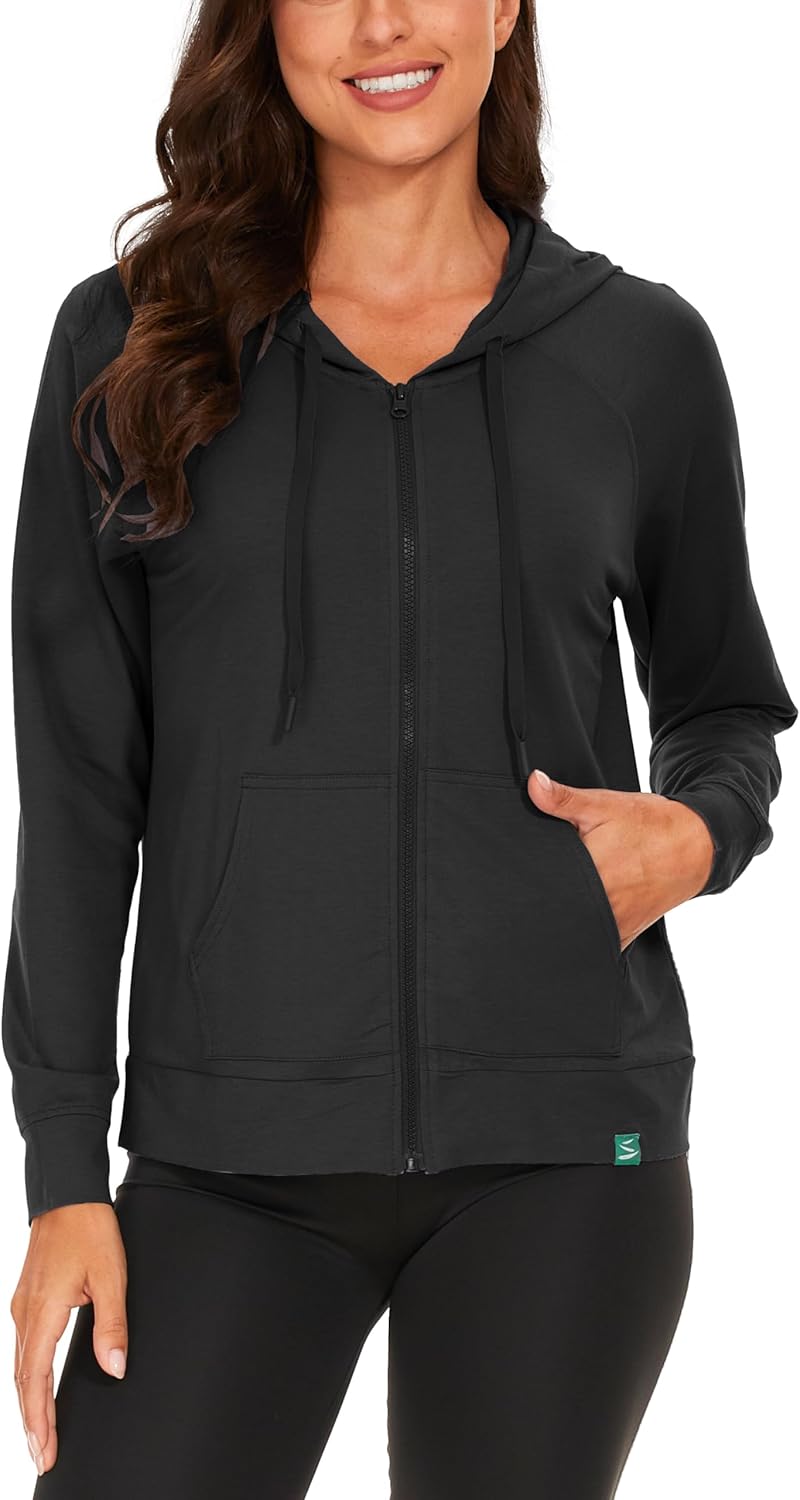 Bamboo Viscose Zip-Up Hoodie with Pocket - Lightweight Comfort