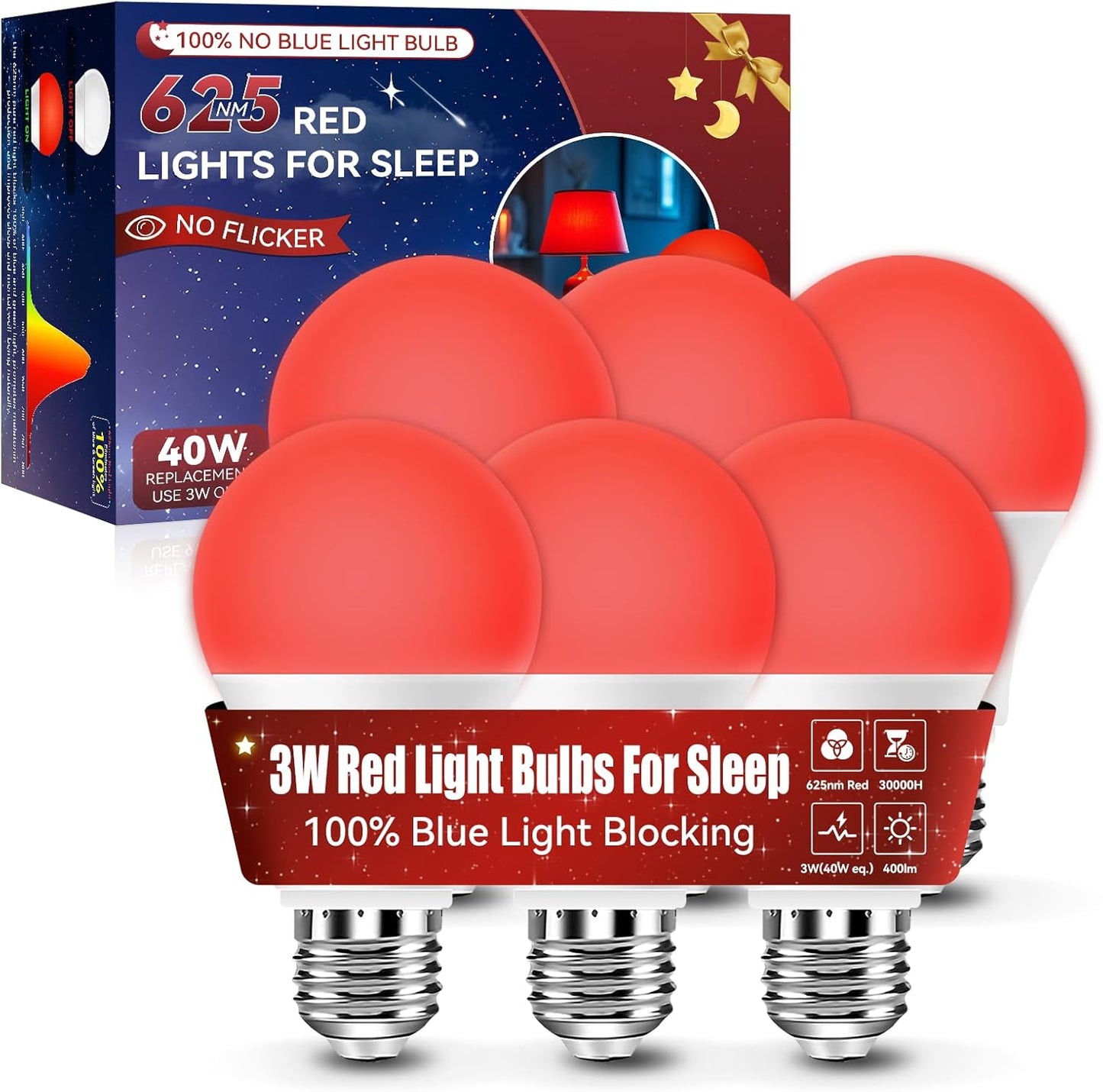 Neporal 625nm Red Light Bulbs for Sleep - 100% Blue Light Blocking