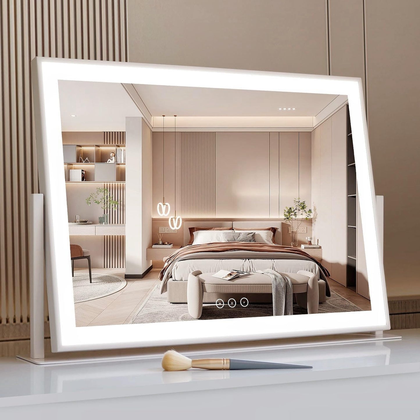 Large LED Lighted Makeup Mirror with 3 Color Modes and 360 Rotation