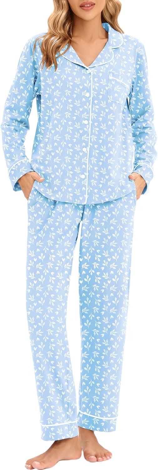 LUBOT 2025 100% Cotton Pajamas for Women Soft Button Set