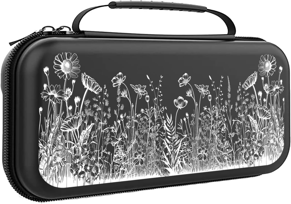 Monochrome Flowers Switch Case for Nintendo Switch OLED and Lite