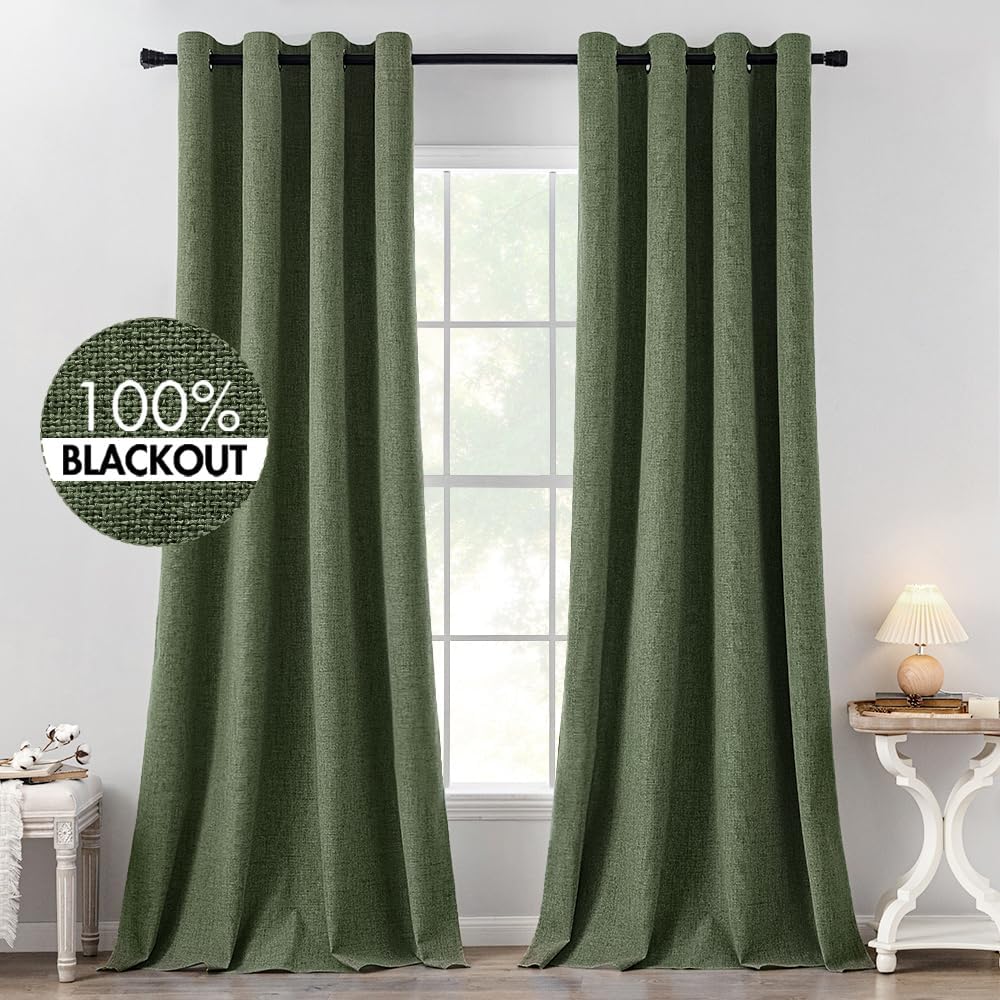 MIULEE Blackout Linen Textured Curtains for Bedroom & Living Room
