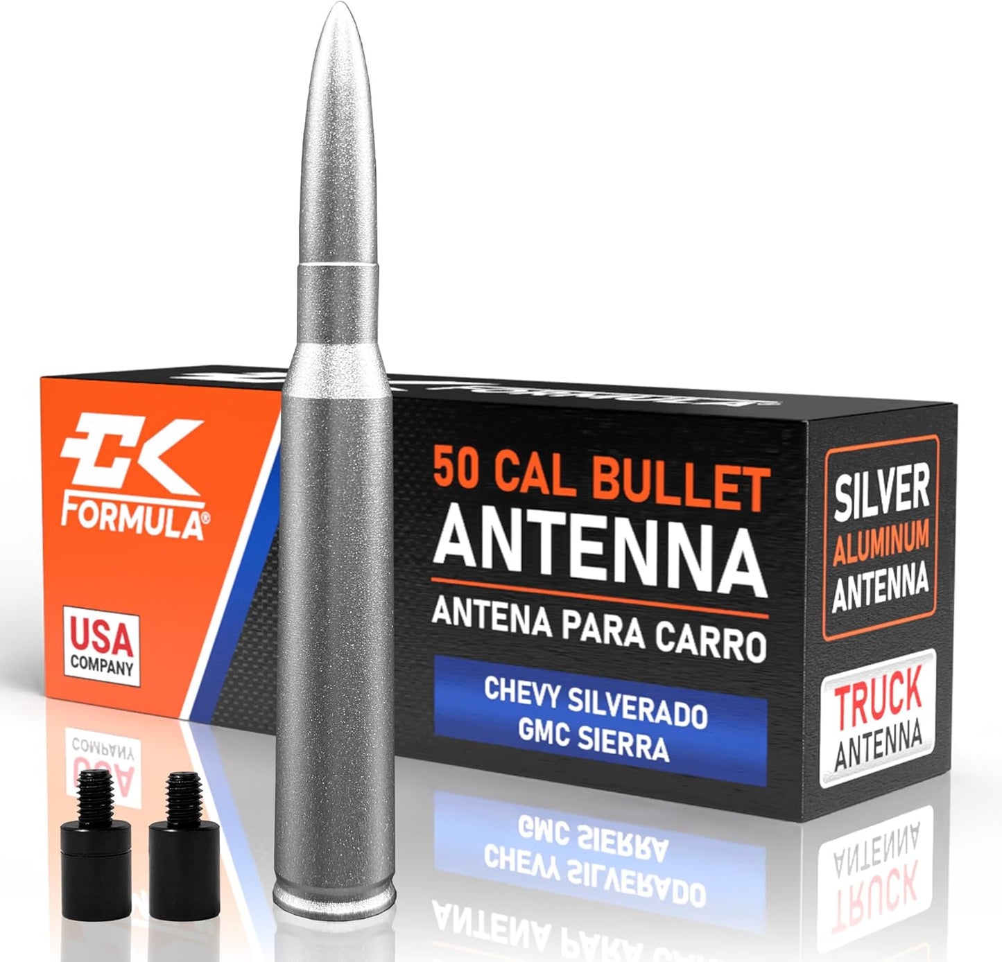 Silver Anodized 50 Cal Bullet Antenna for Chevy Trucks 1999-2025