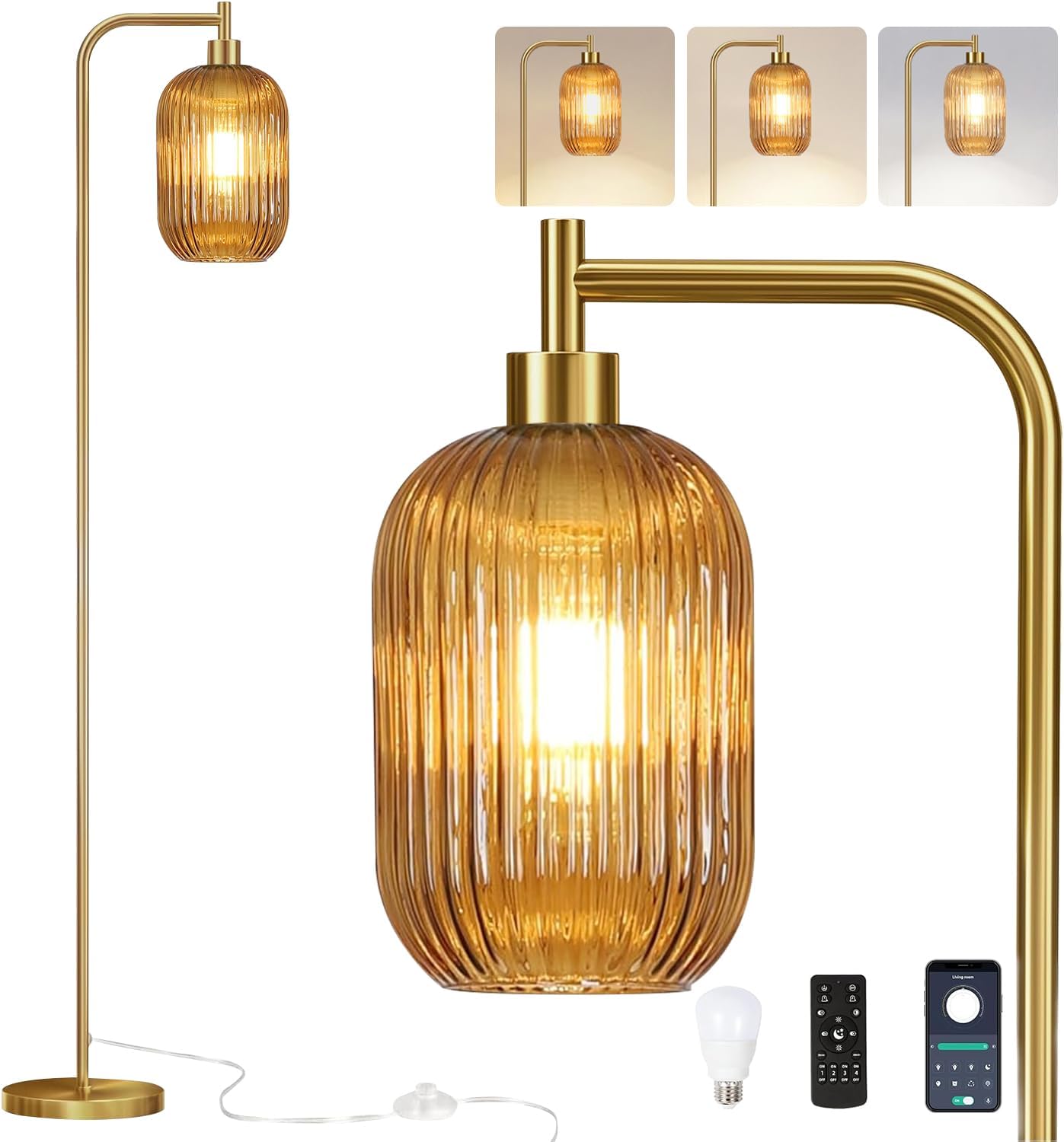 Gold Dimmable Standing Lamp for Living Room and Bedroom