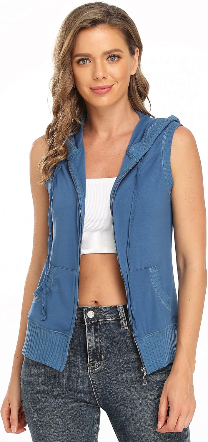 MISS MOLY Women's Sleeveless Zip-Up Hoodie - Stay Chic & Cozy!