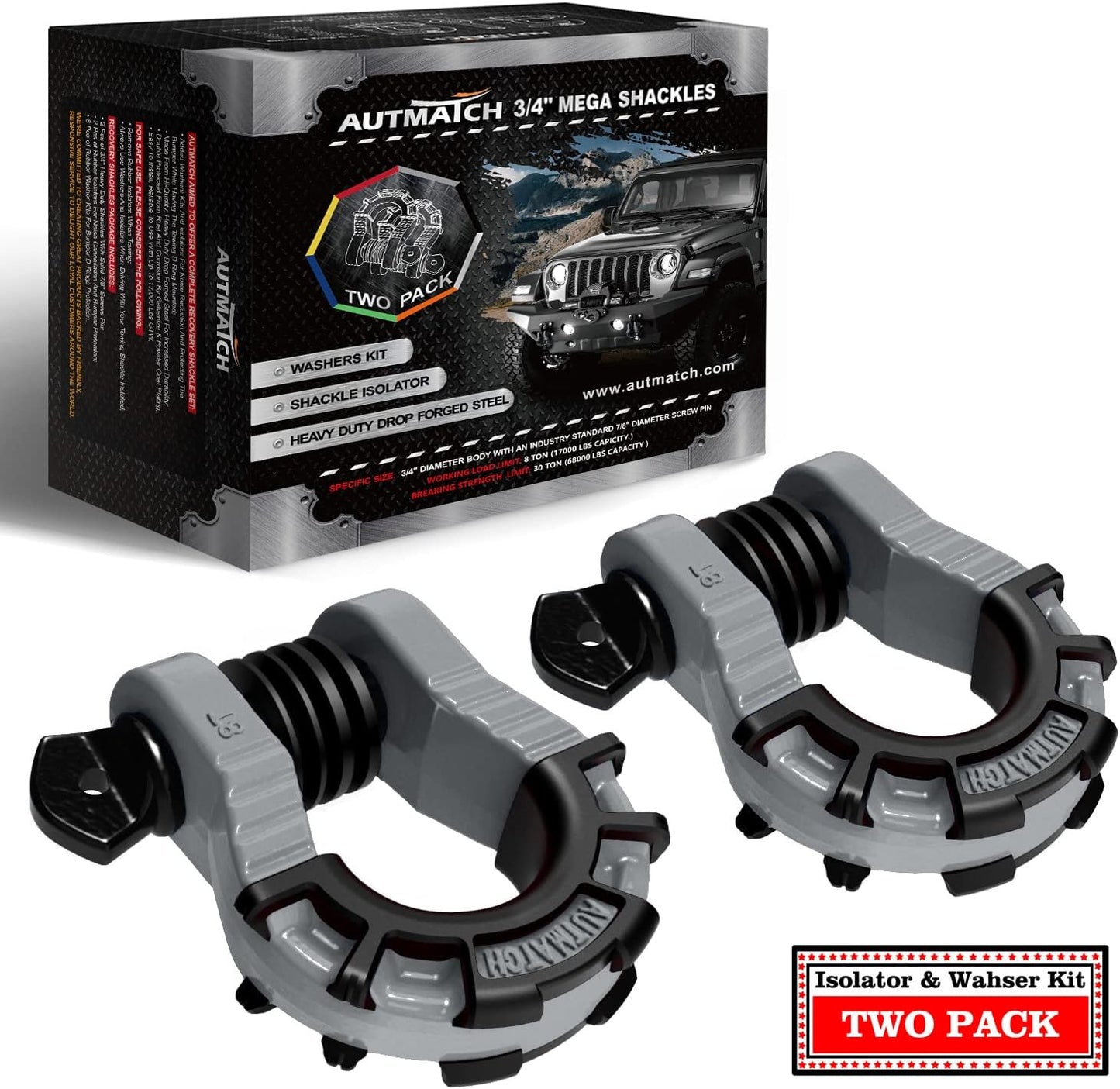 AUTMATCH D Ring Shackles 3/4 Inch Mega Shackle for Recovery