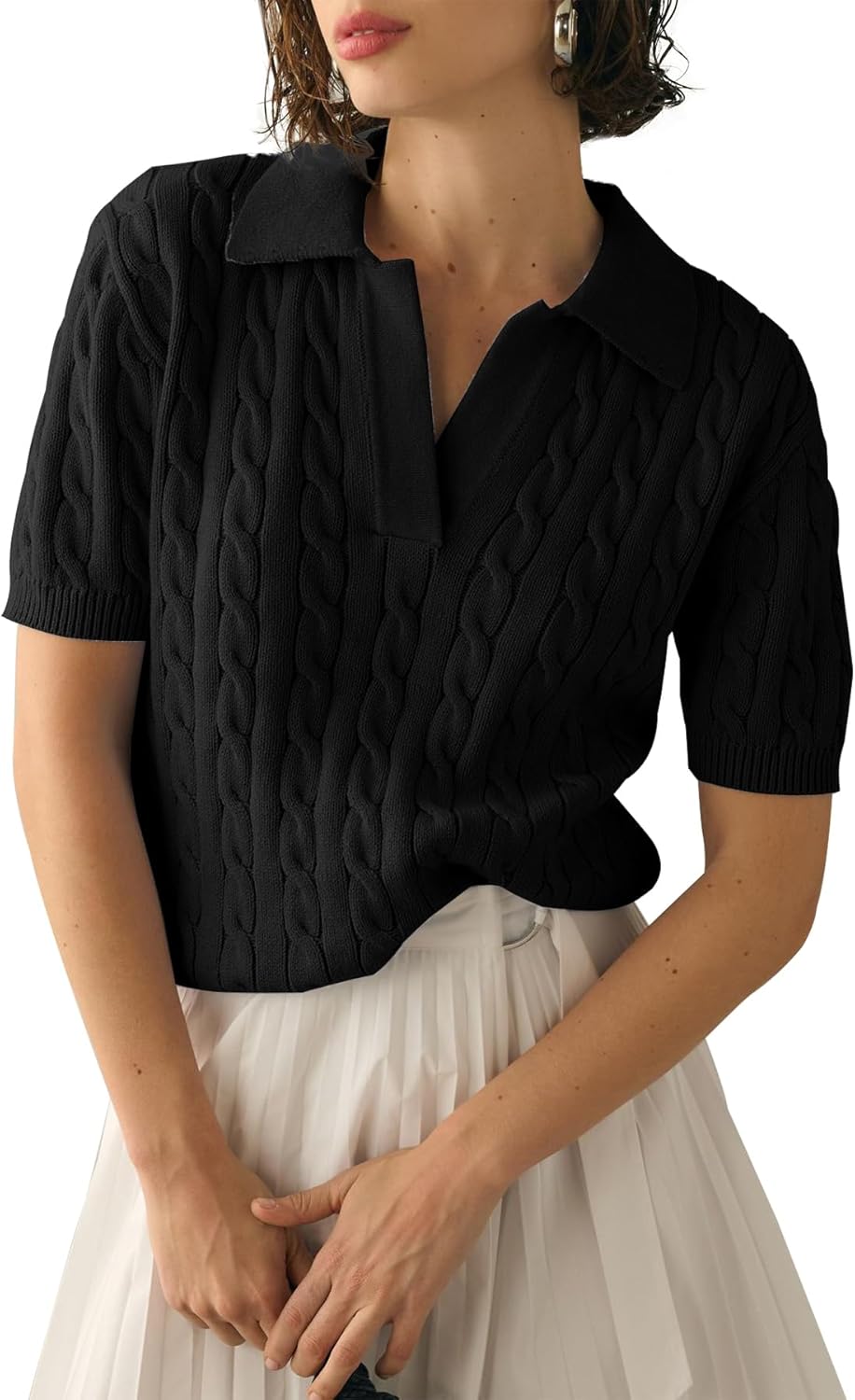 Imily Bela Women's Cable Short Sleeve Sweater for Casual Style