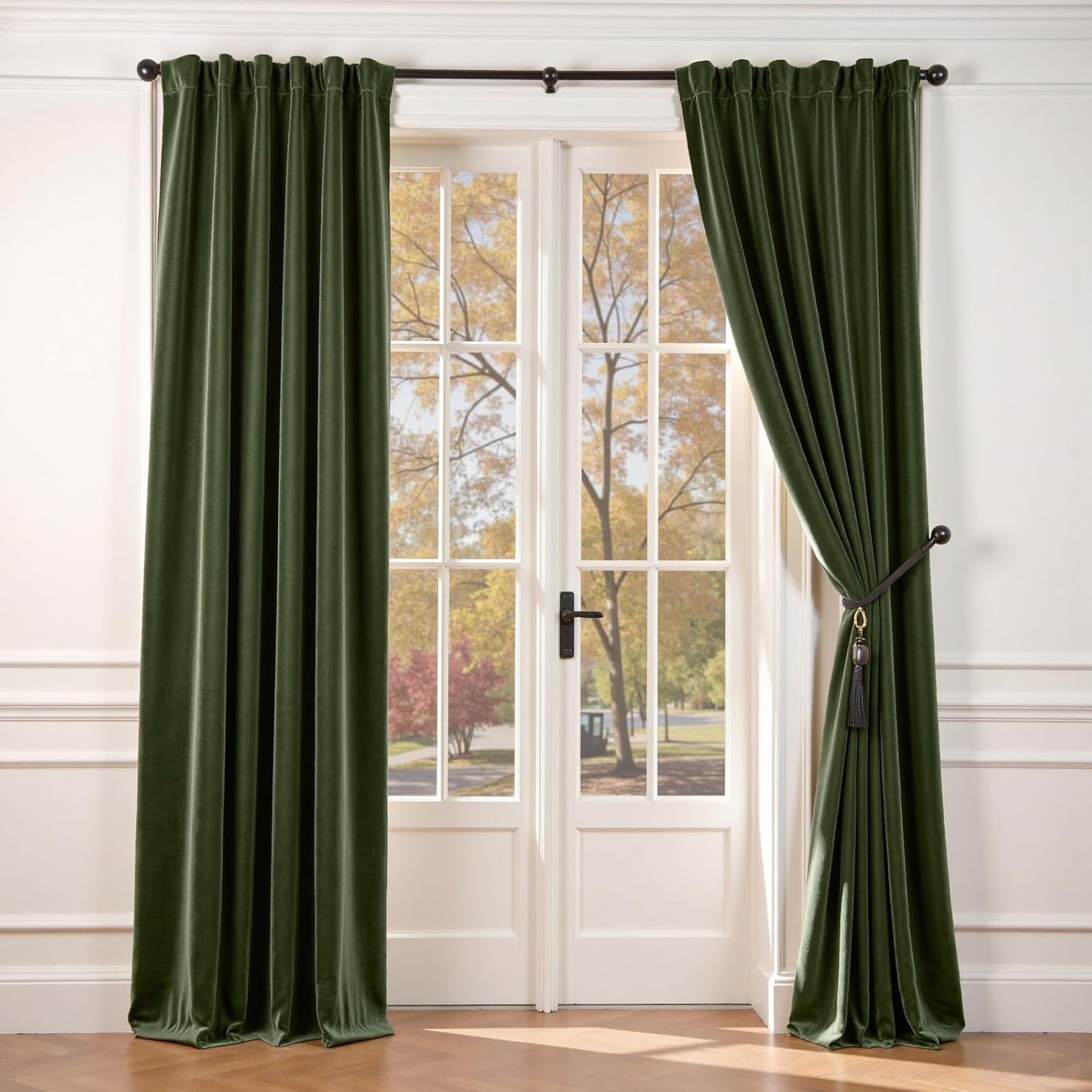 Lazzzy Green Velvet Curtain Set of 2 for Bedroom Living Room