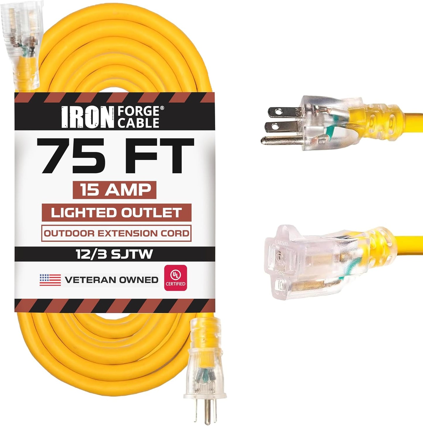 75 Foot Lighted Outdoor Extension Cord for Heavy Duty Use