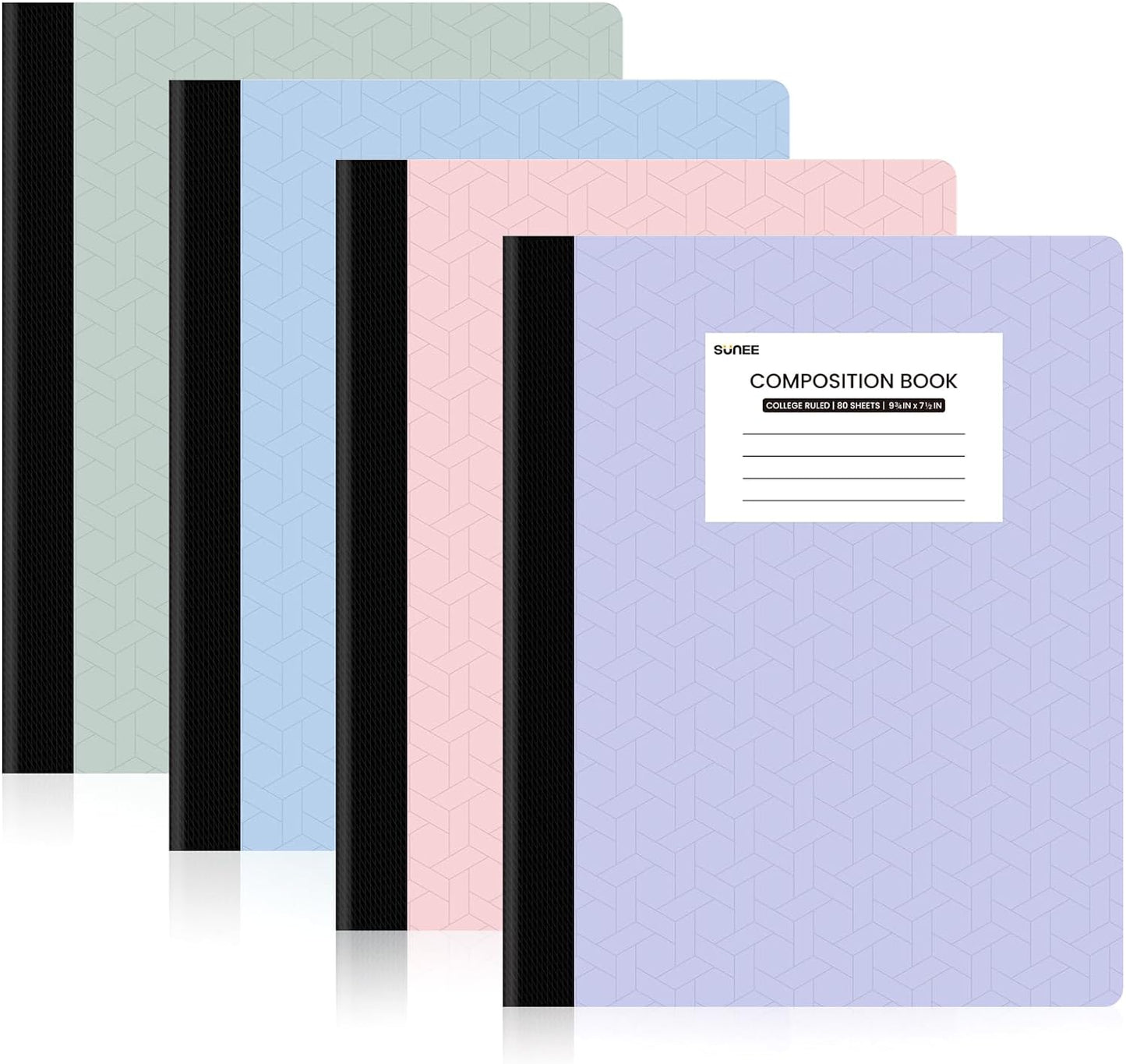 SUNEE Composition Notebooks (4 Pack) - College Ruled, 80 Sheets, Assorted Colors