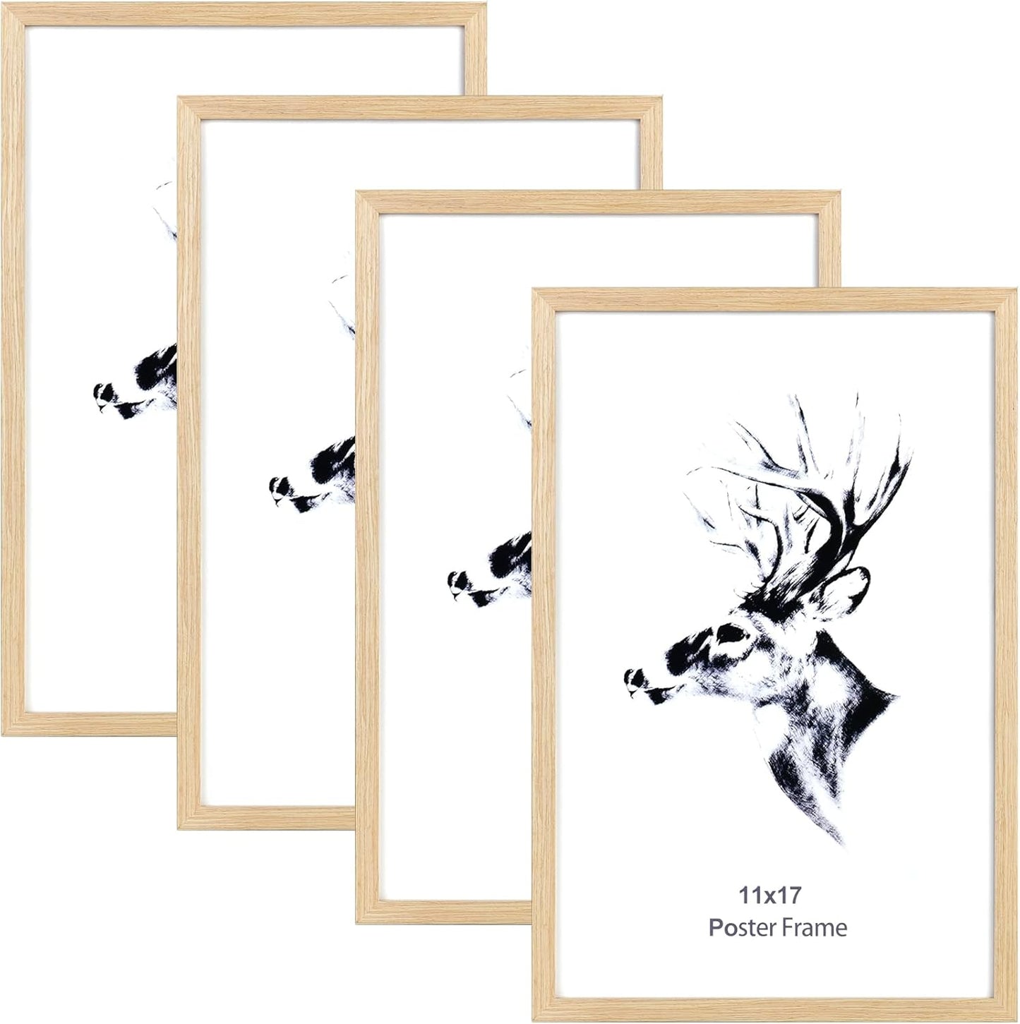 Natural Solid Oak Wood 11x17 Picture Frames Set of 4 for Art