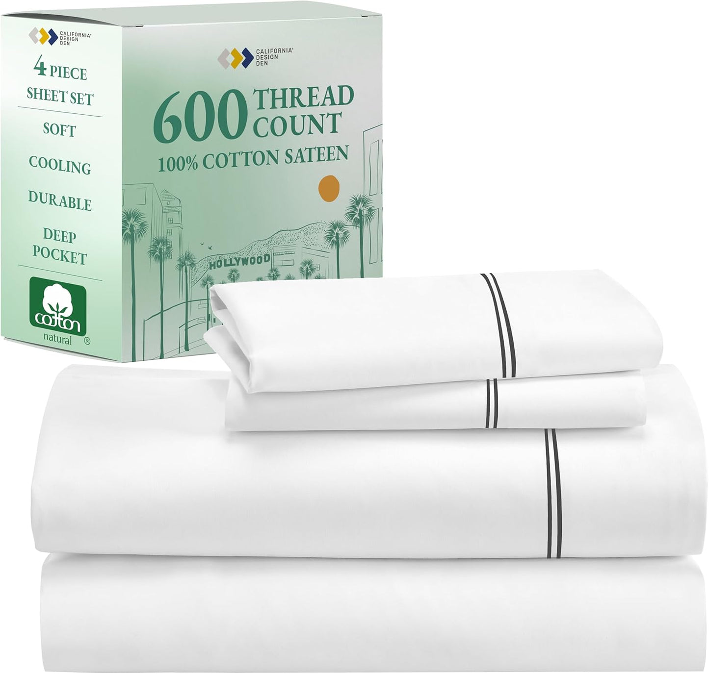 Luxury Queen Size Sheet Set - 100% Cotton, 600 Thread Count