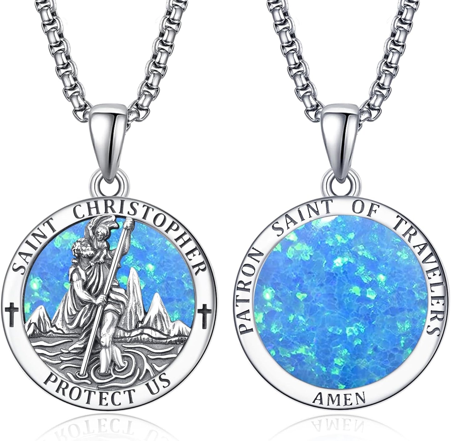 925 Sterling Silver Patron Saint Medals Amulet Necklace for Men