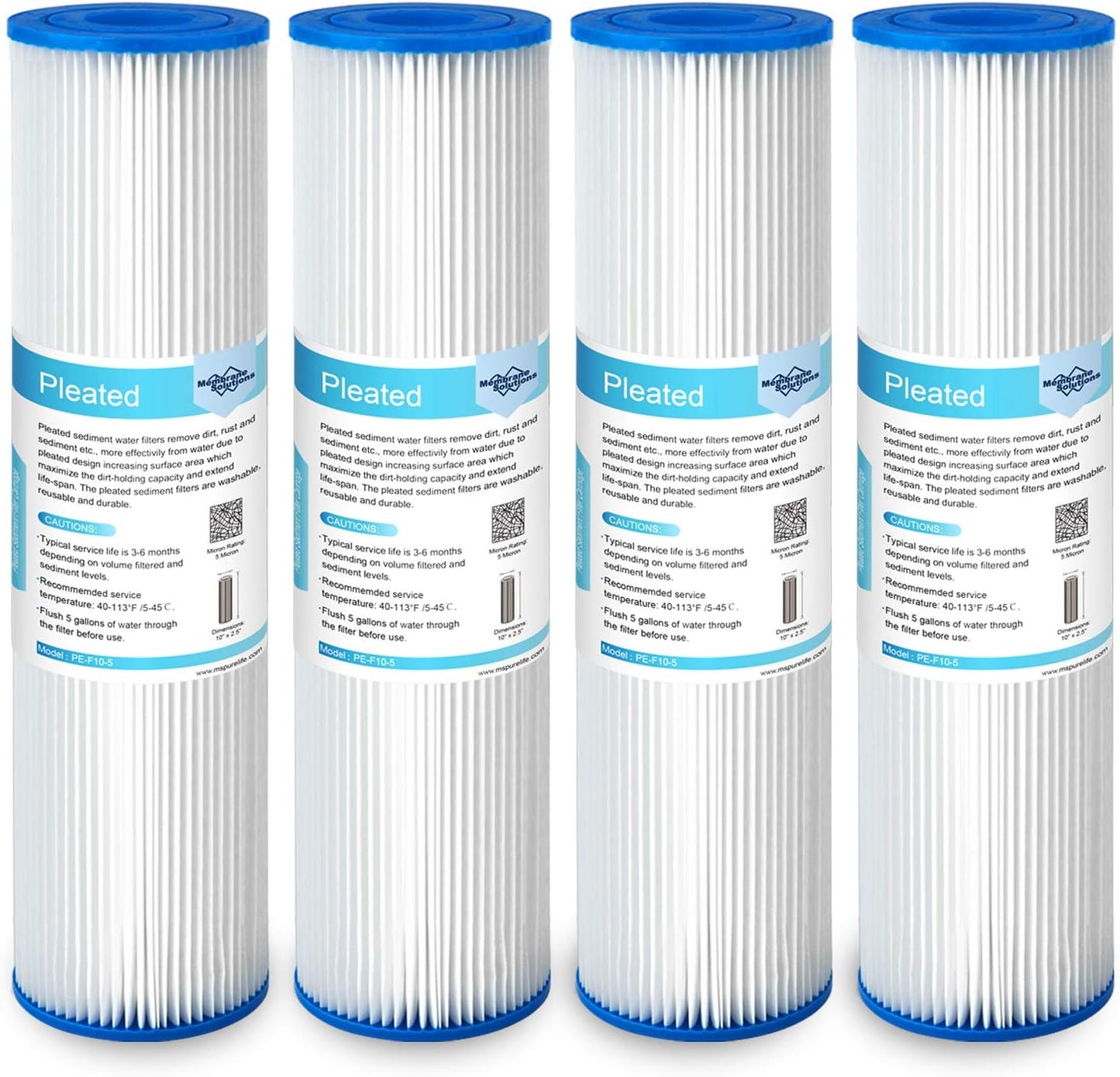 5 Micron Pleated Polyester Sediment Water Filter Cartridge 4 Pack