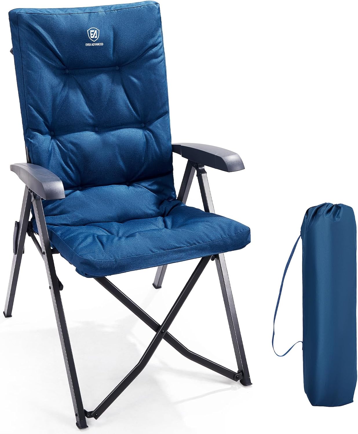 Folding Padded Camping Chair with Adjustable Recliner for Comfort