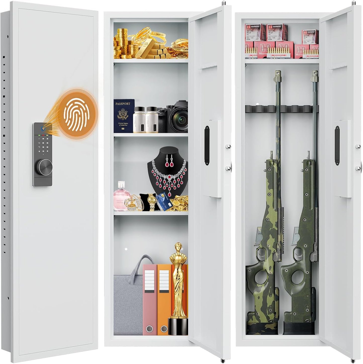 Biometric Fingerprint Wall Safe with Dual Alarm System and Shelves