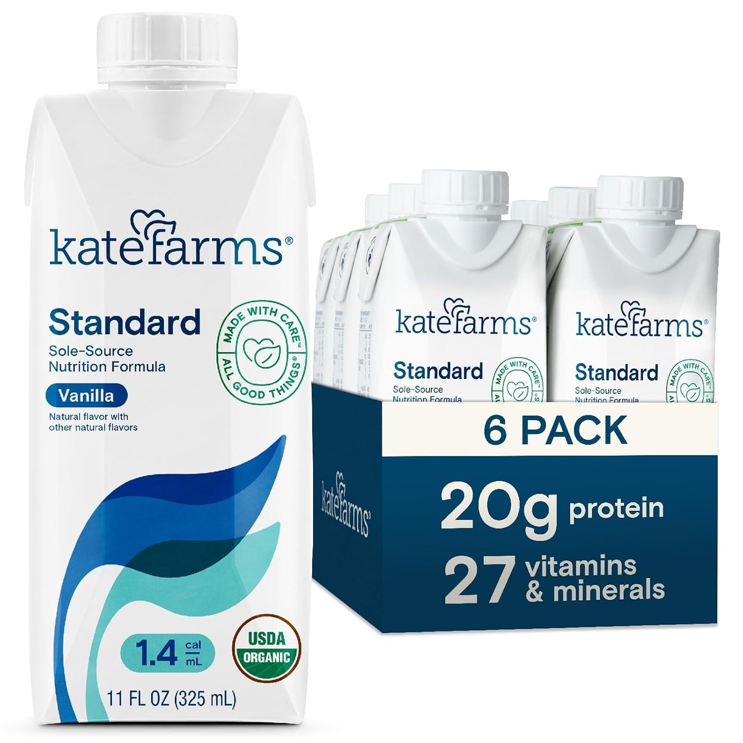 KATE FARMS Organic High Calorie Nutrition Shake, Vanilla Flavor