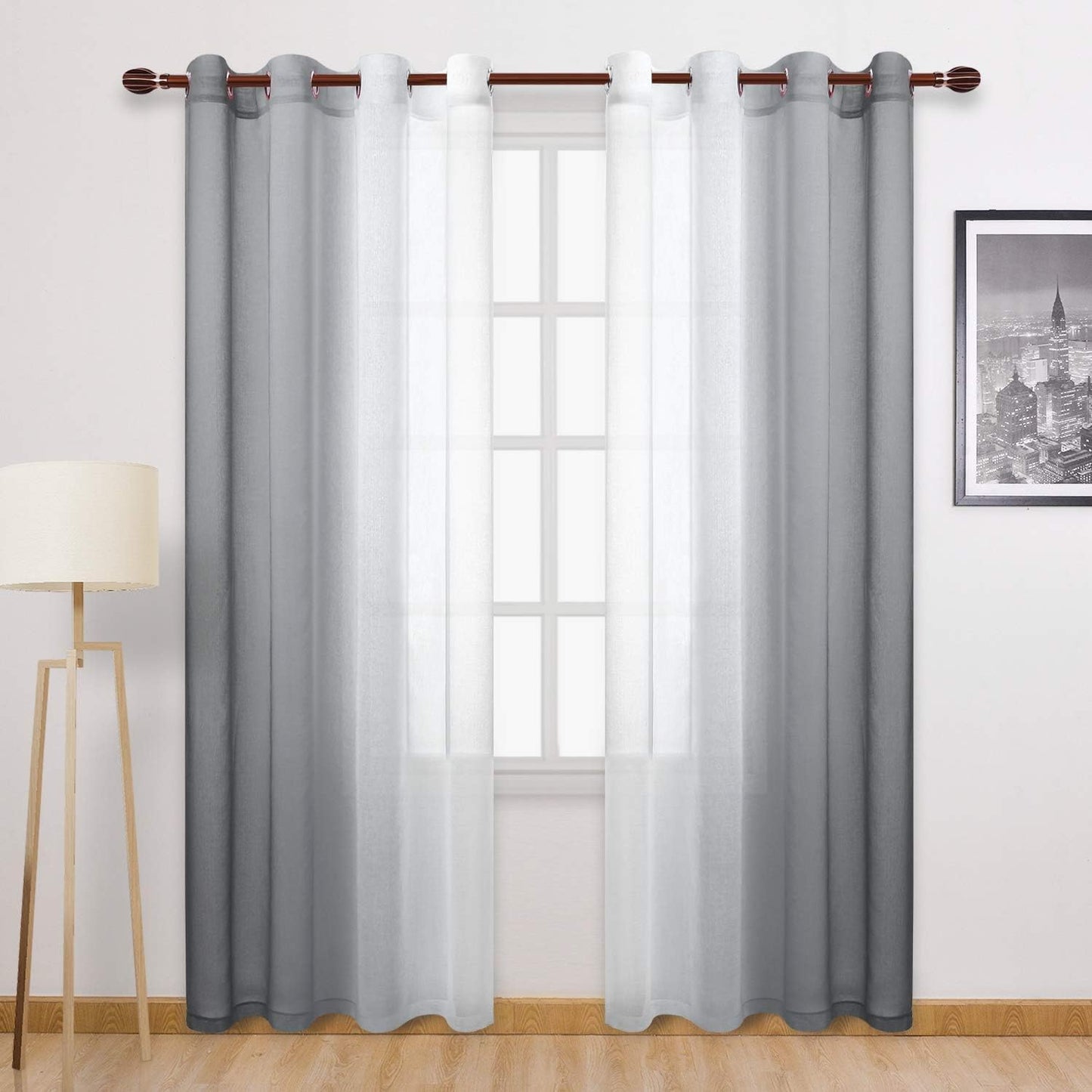 Grey Ombre Sheer Curtains - Elegant Grommet Panels