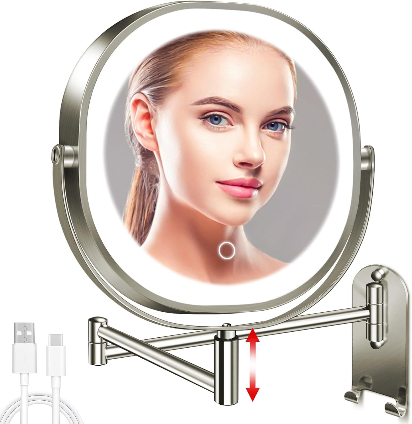 9in Wall Mounted Lighted Makeup Mirror with 3 Color Lights