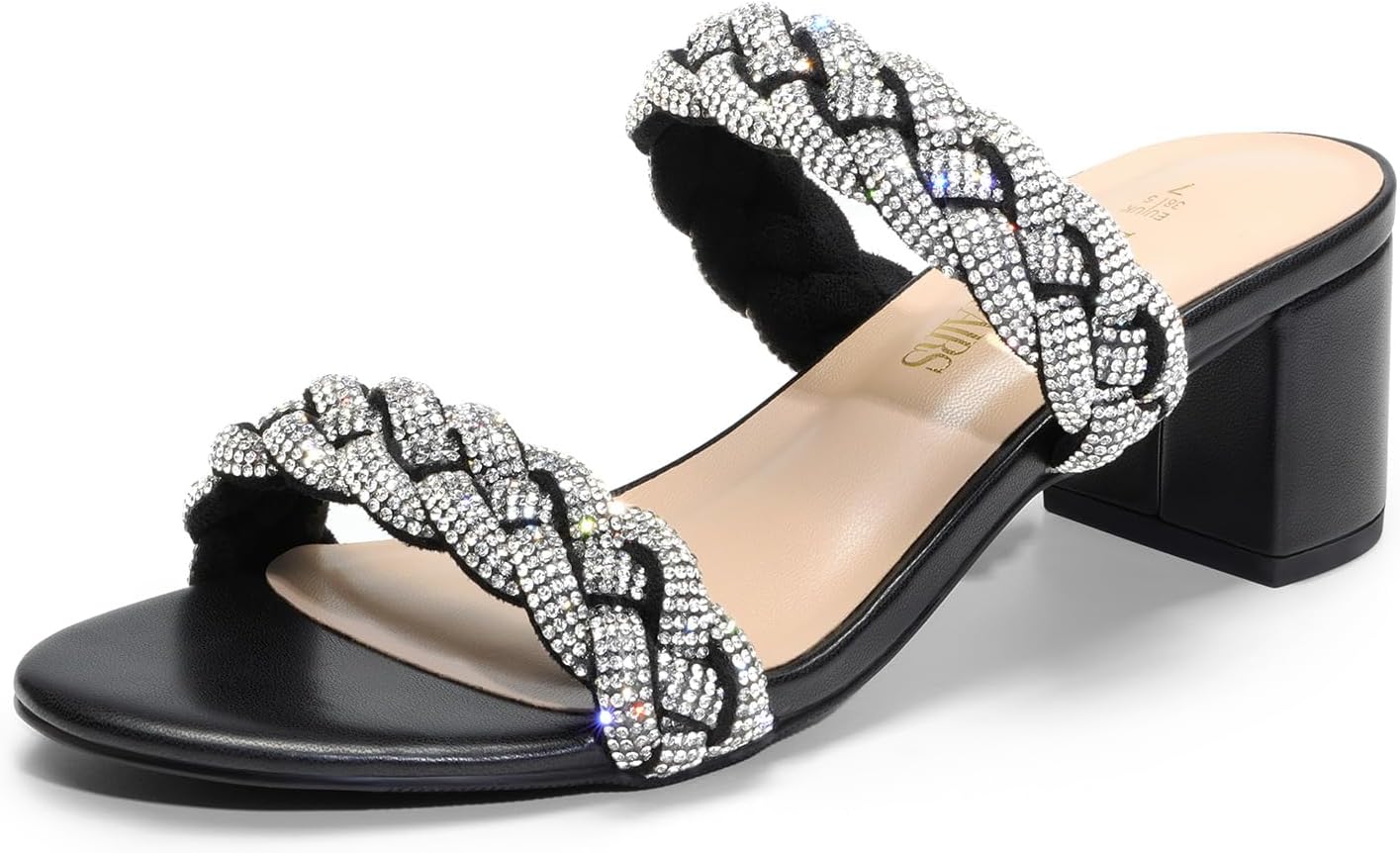 DREAM PAIRS Women's Two Braided Strap Low Heels for Comfort