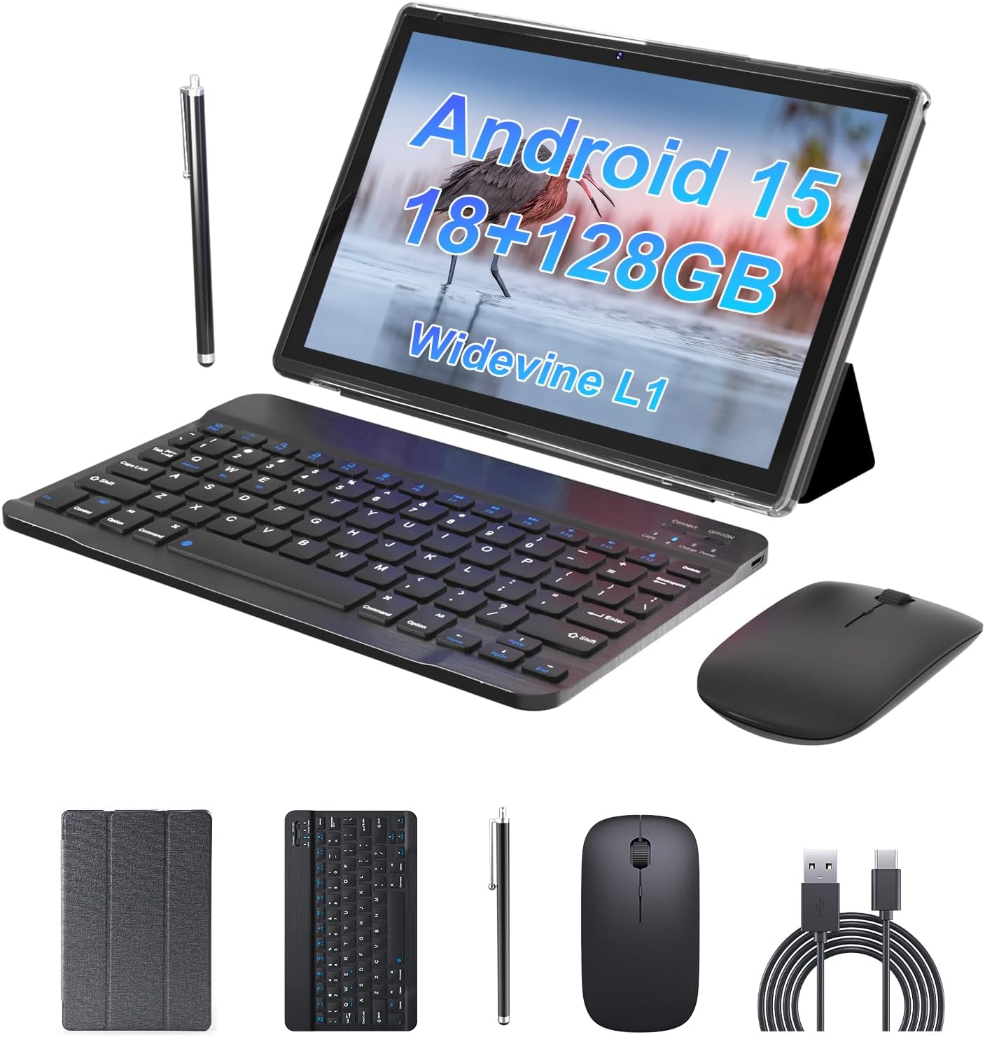 ZZB Android 15 Tablet 10 inch with Keyboard and Mouse Case