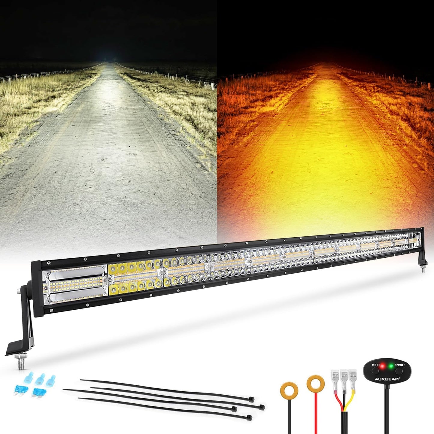 Auxbeam 50 Inch Curved LED Light Bar with 6 Modes for Offroad