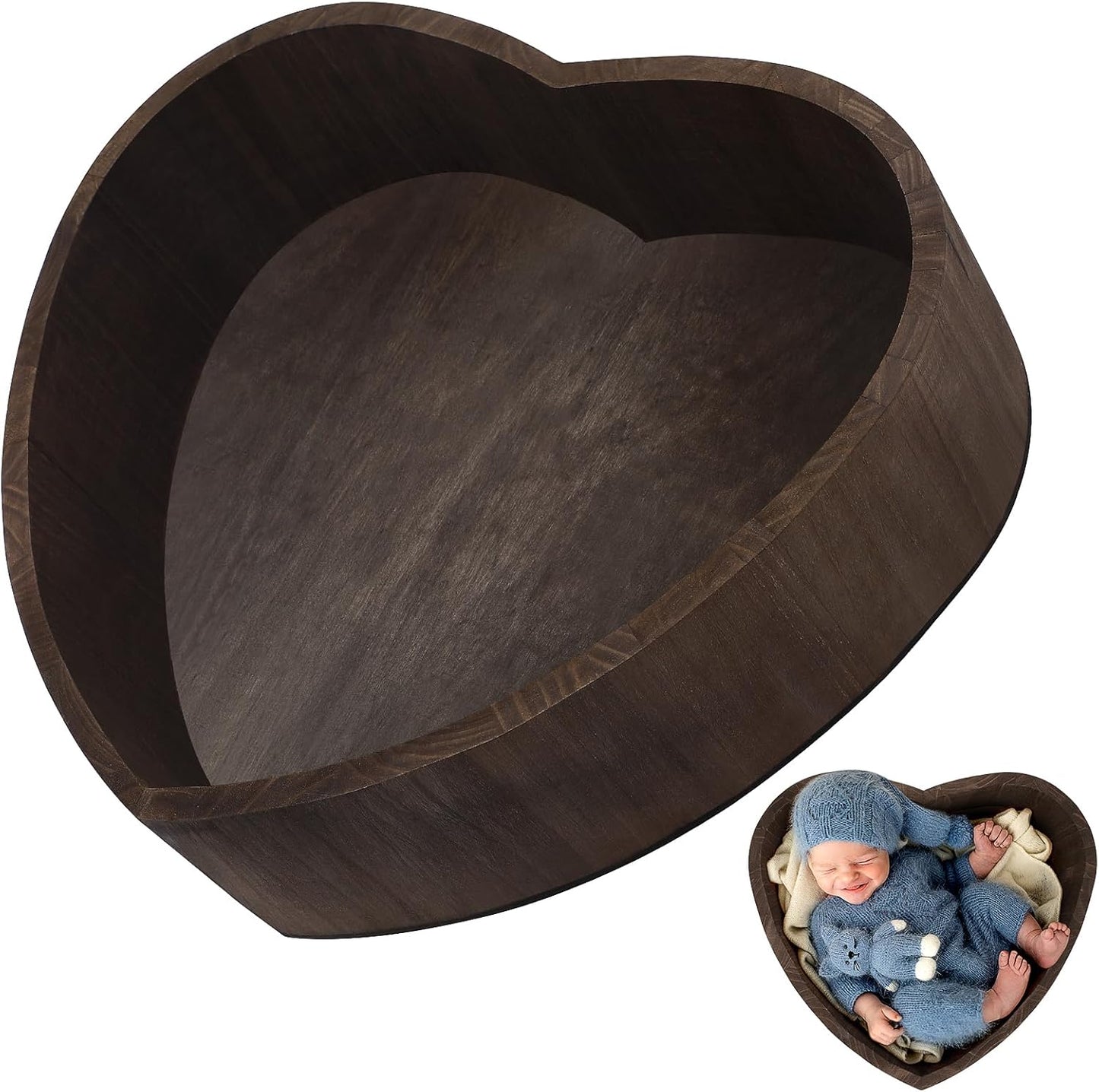 Heart-Shaped Wooden Posing Prop for Newborn Photography Sessions