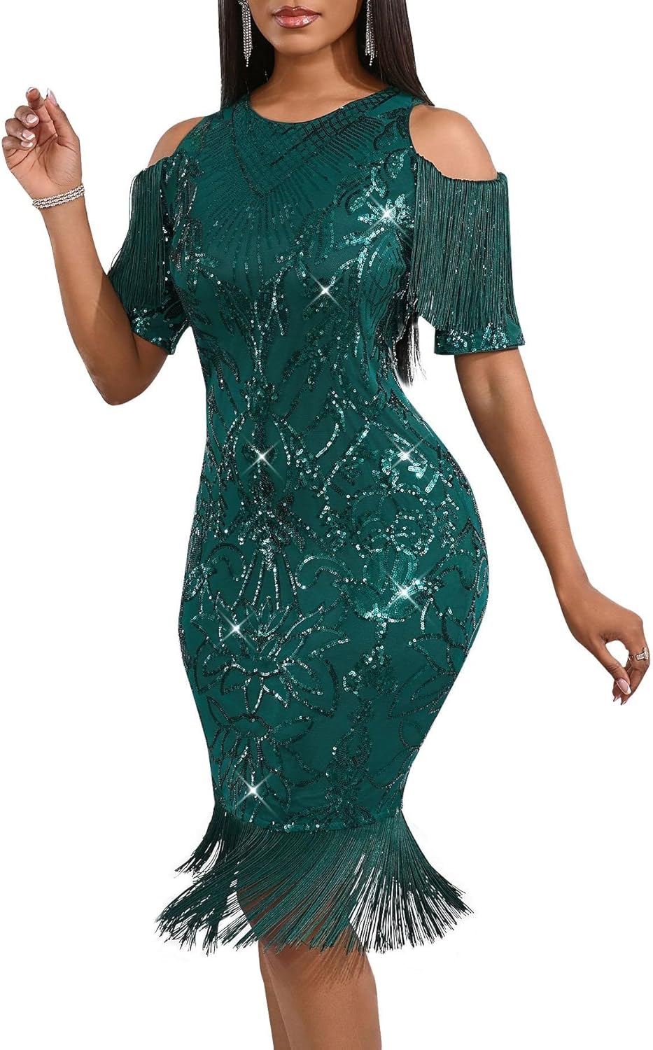 Cololura Sexy Elegant Women Sequin Bodycon Midi Dress Gown