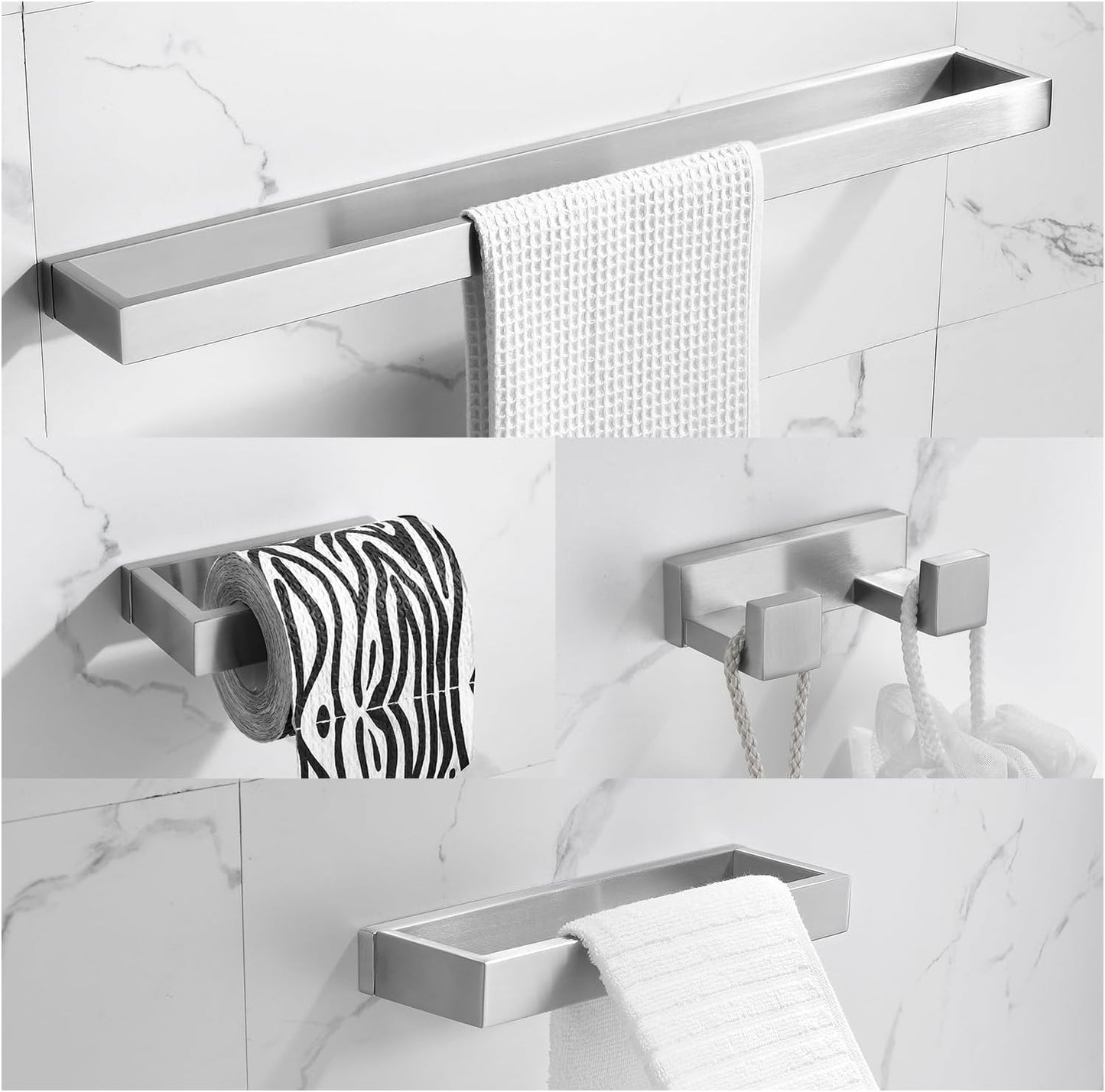 Brushed Bathroom Hardware Accessories Set - 4 Pieces in Nickel