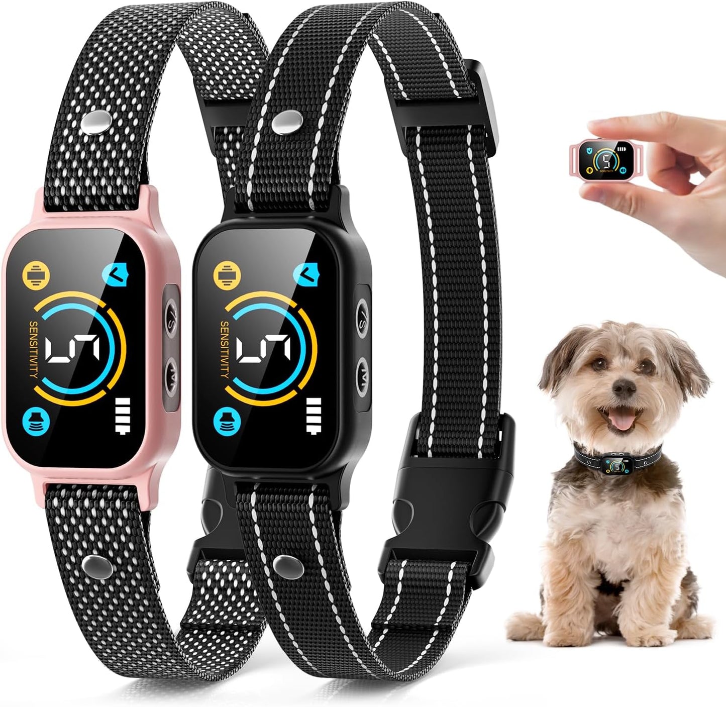 Smart Training Bark Collar for Small Dogs, 2 Pack, Light Pink