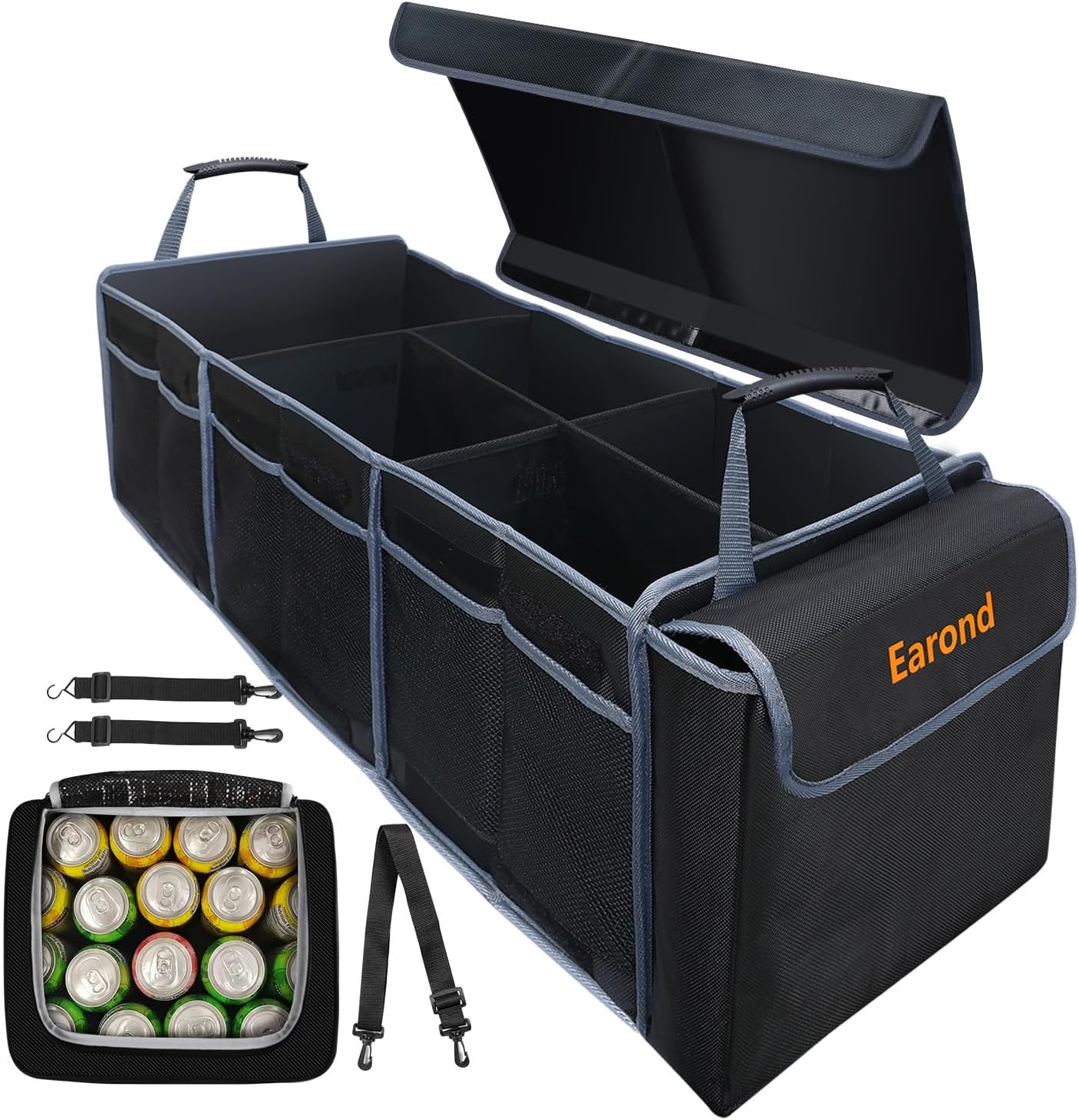 Collapsible Trunk Organizer with Insulated Cooler Bag for Cars
