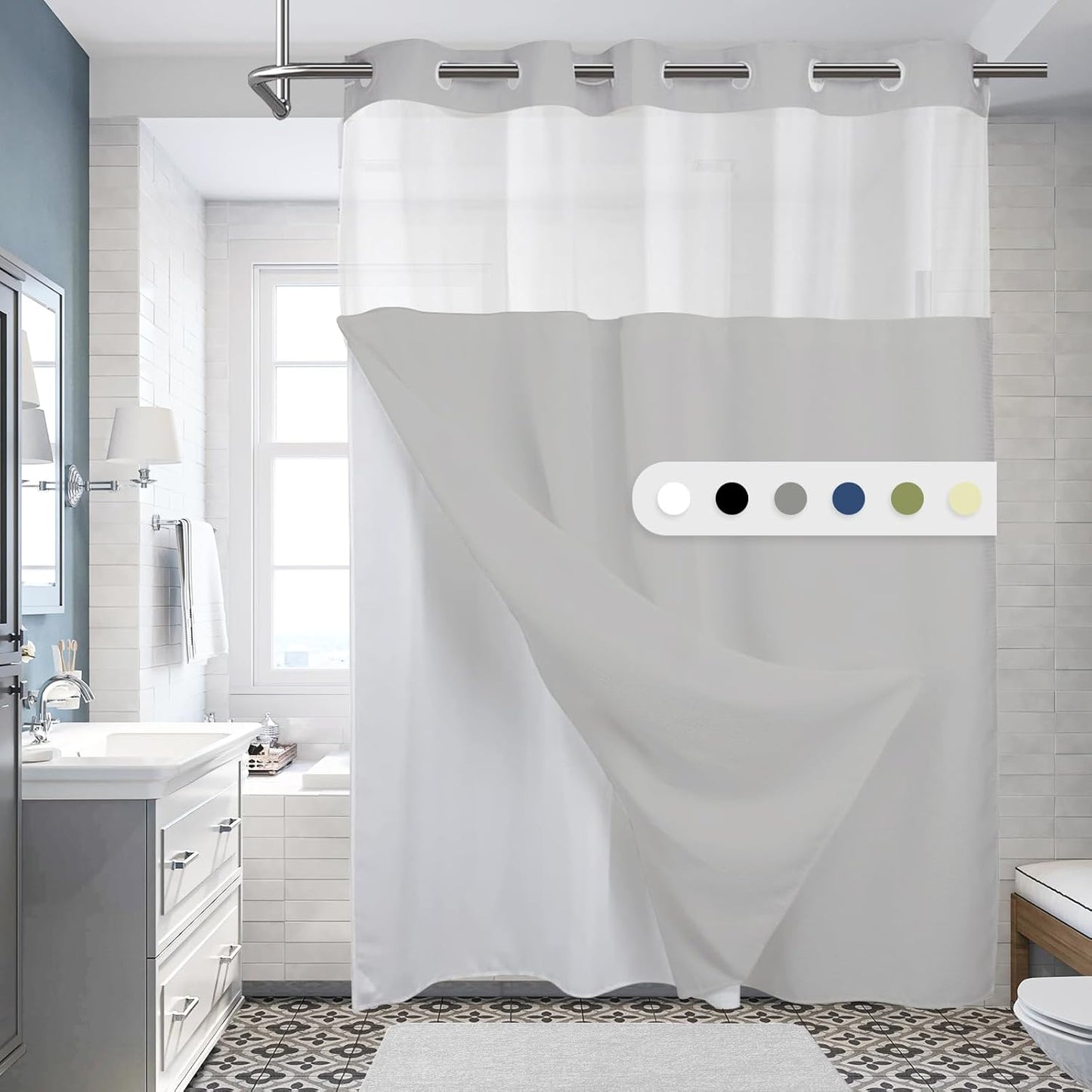Hotel Style Grey Shower Curtain Set 71x74