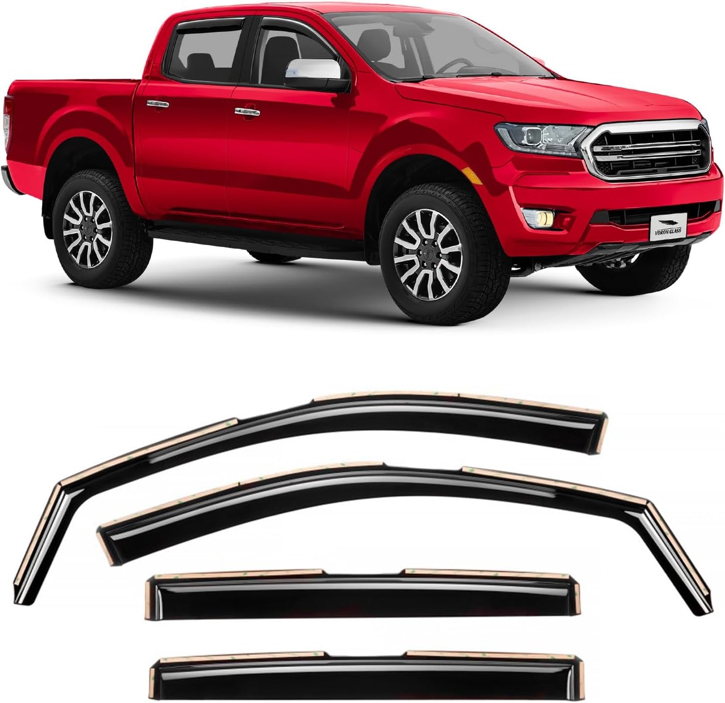 Voron Glass In-Channel Rain Guards for Ford Ranger 2019-2023