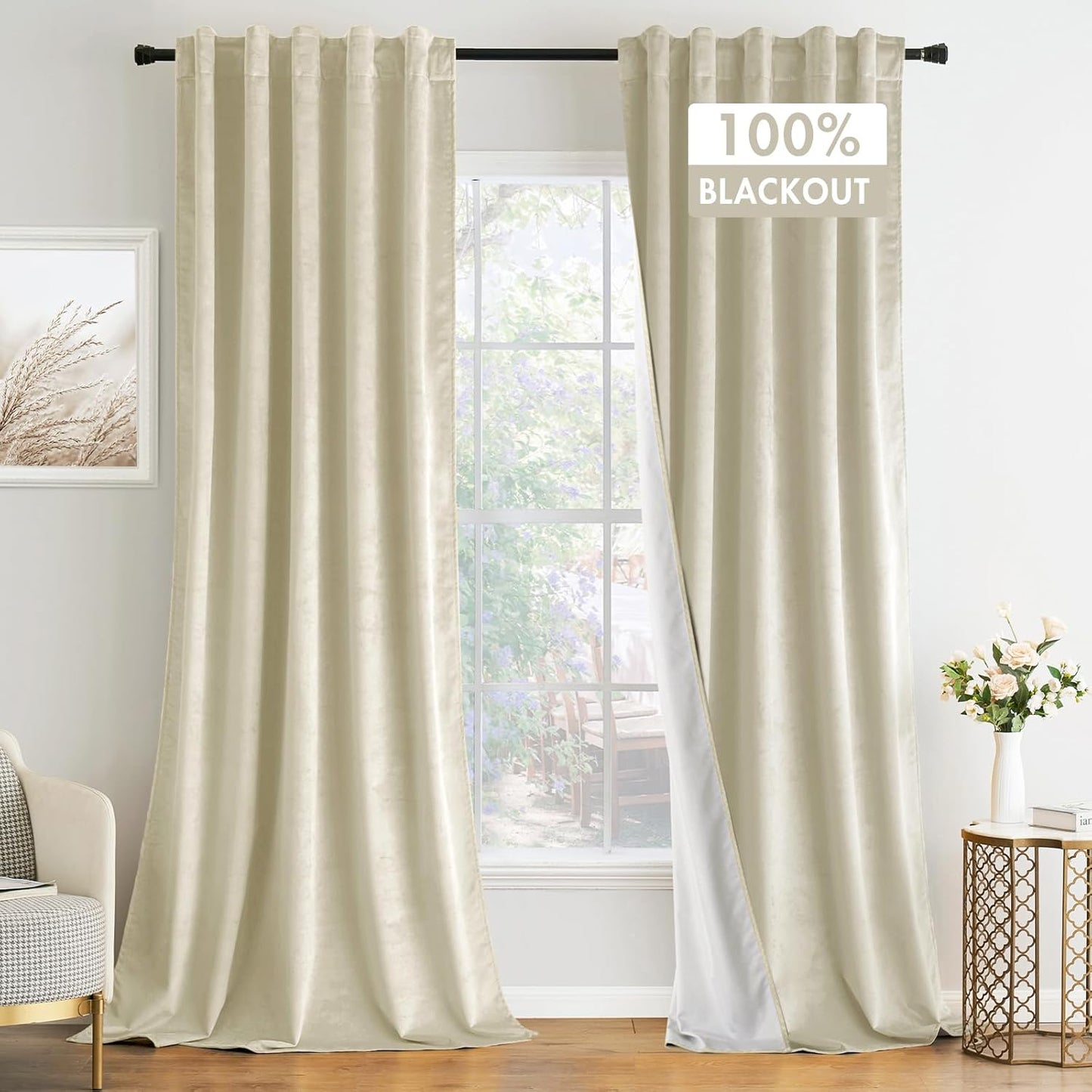MIULEE Ivory White Velvet Blackout Curtains