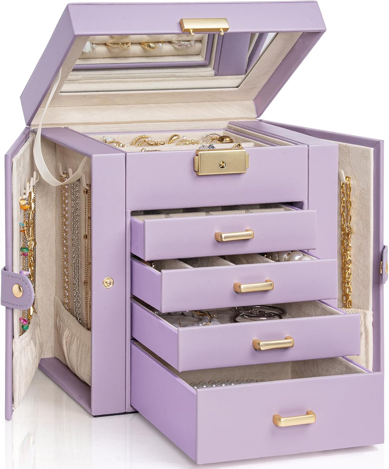 Elegant 5-Tier Jewelry Box with Lockable Drawers for Women