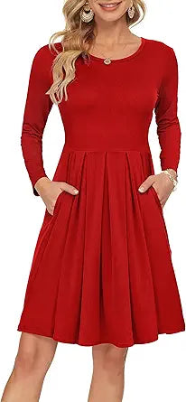 AUSELILY Women's Long Sleeve Casual Dress with Pockets for Style