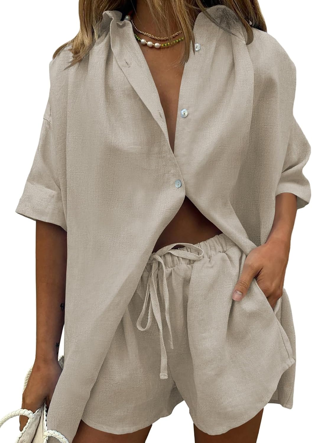 Fixmatti Women 2 Piece Outfit Summer Short Sleeve Set for Style