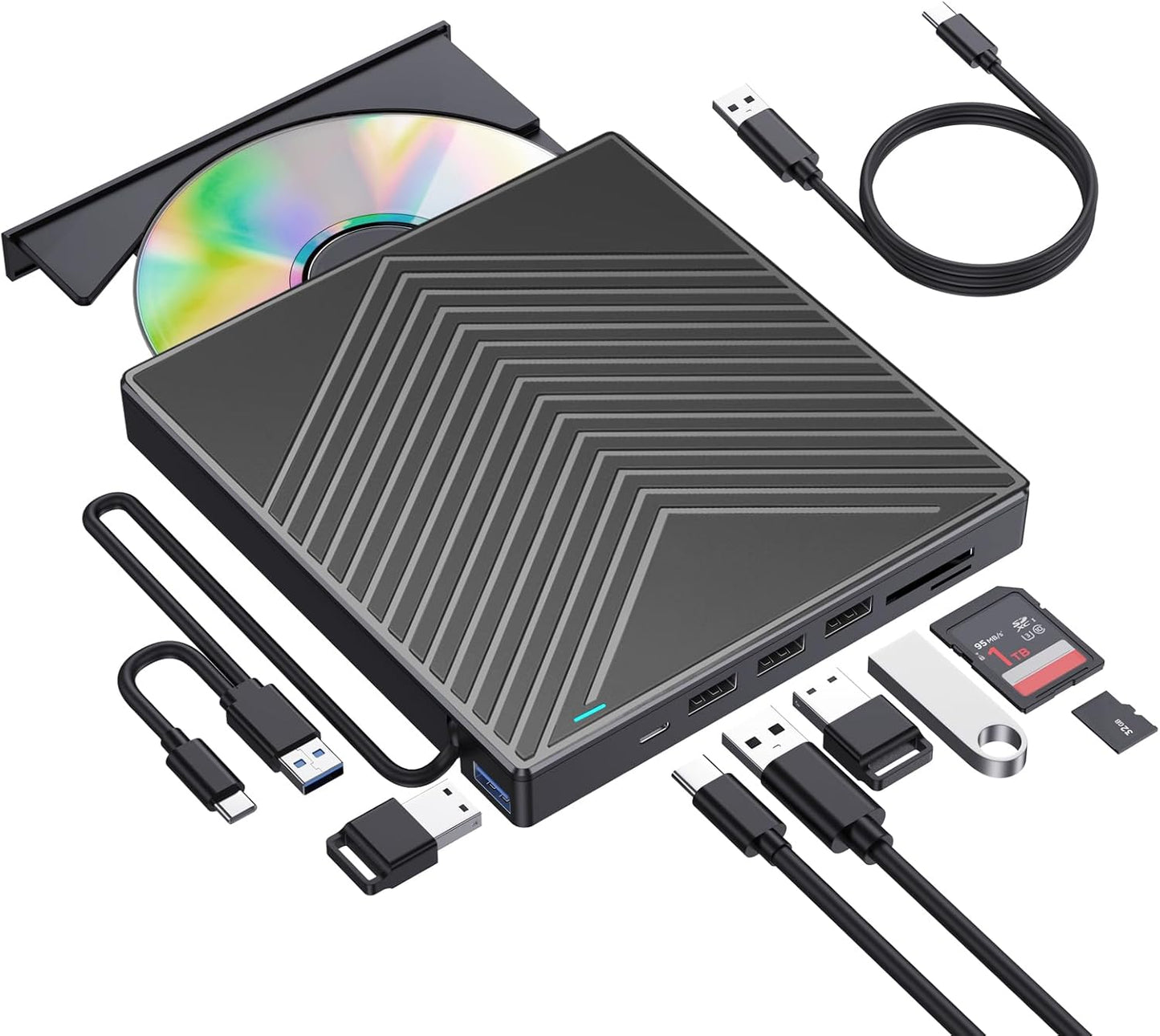 ROOFULL External CD DVD Drive with 4 USB Hub