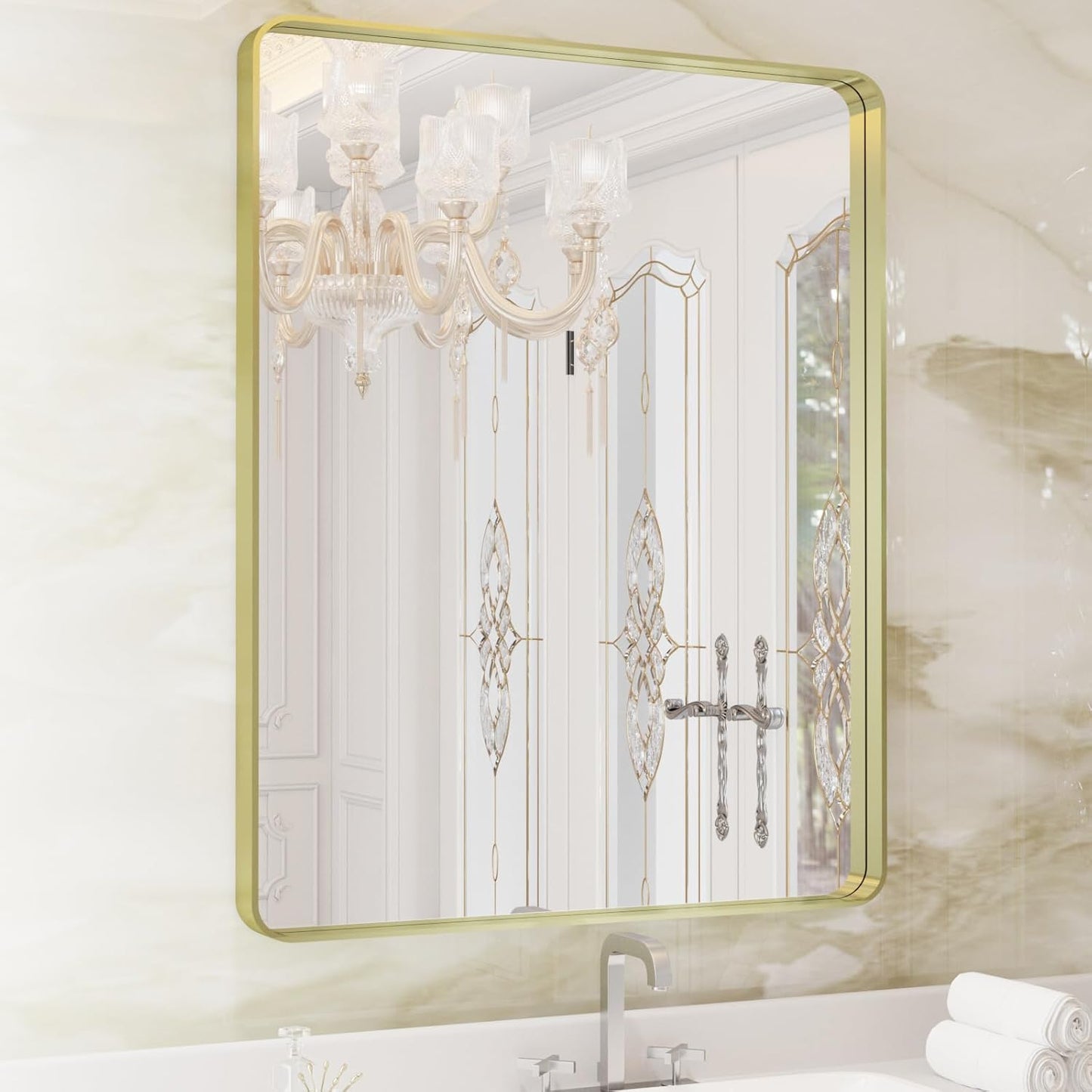 WEER Gold Bathroom Mirror with Durable Brushed Metal Frame