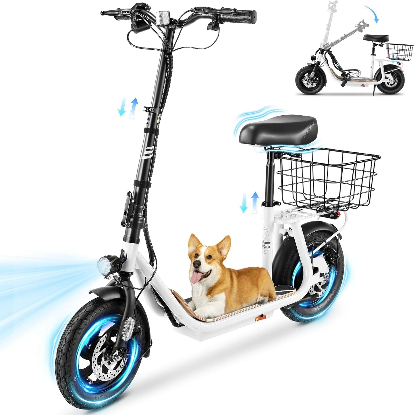 Caroma Peak Electric Scooter with Seat: 20MPH, 30 Miles Range