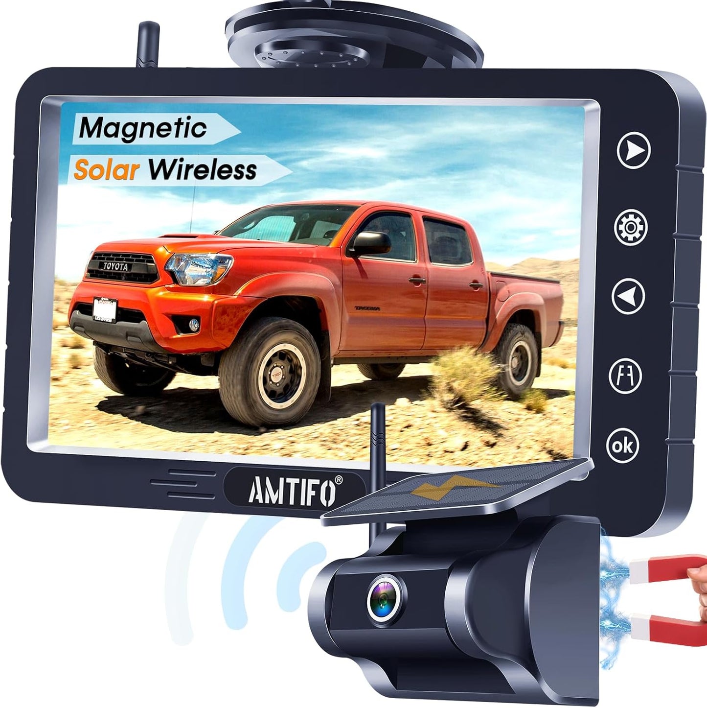 AMTIFO Solar Backup Cam - Voice Control, HD Screen, Night Vision