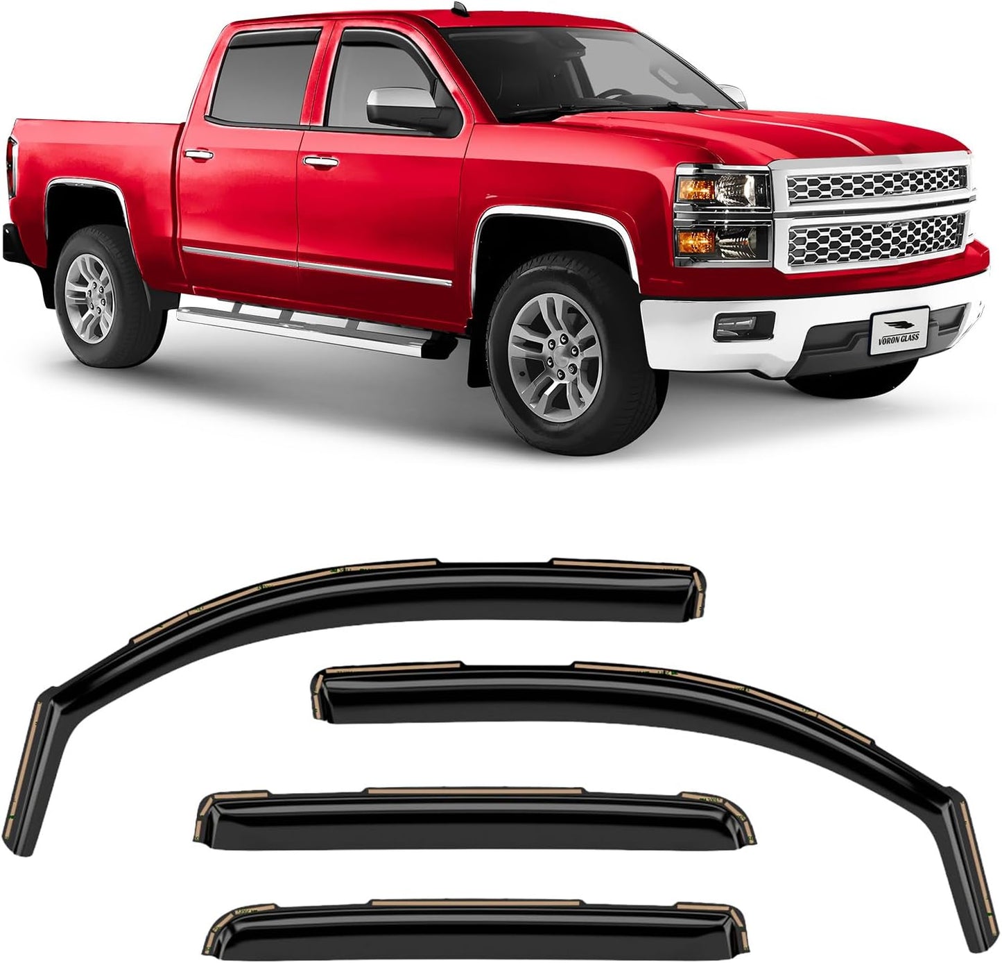 Voron Glass In-Channel Rain Guards for Chevy Silverado 2014-2018