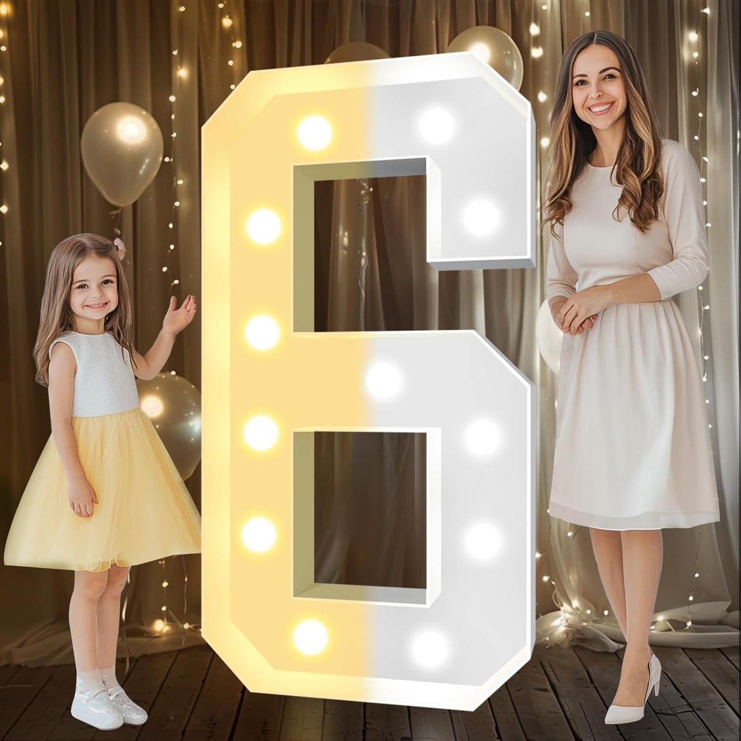 Pooqla 4 FT Light Up Marquee Number 6 for Birthday Parties