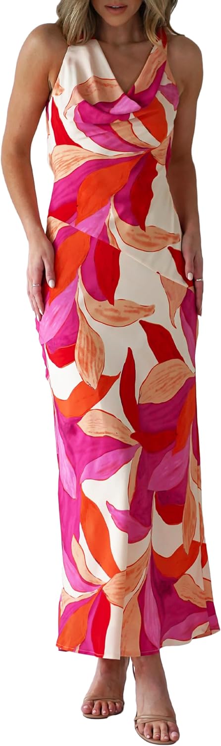 Elegant Women's Satin Backless Maxi Dress for Weddings and Parties