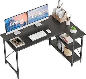 Bestier L Shaped Desk with Storage Shelves for Home Office