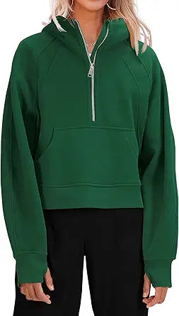 Womens Hooded Pullover Sweatshirts with Half Zipper Style